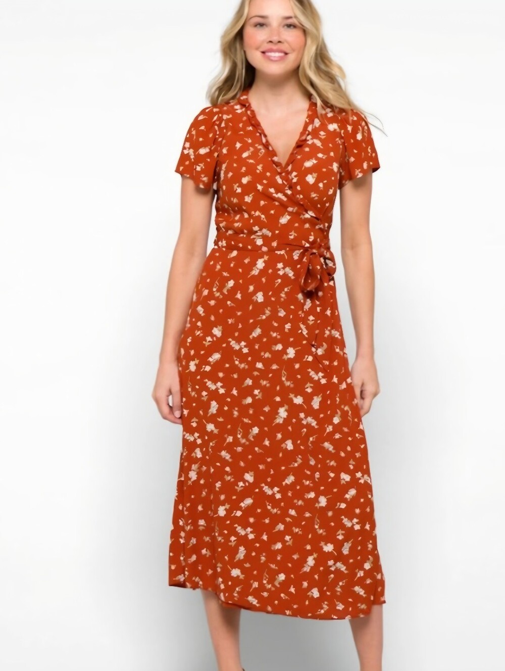 Madewell Wrap Midi Dress in Rust Floral Size M